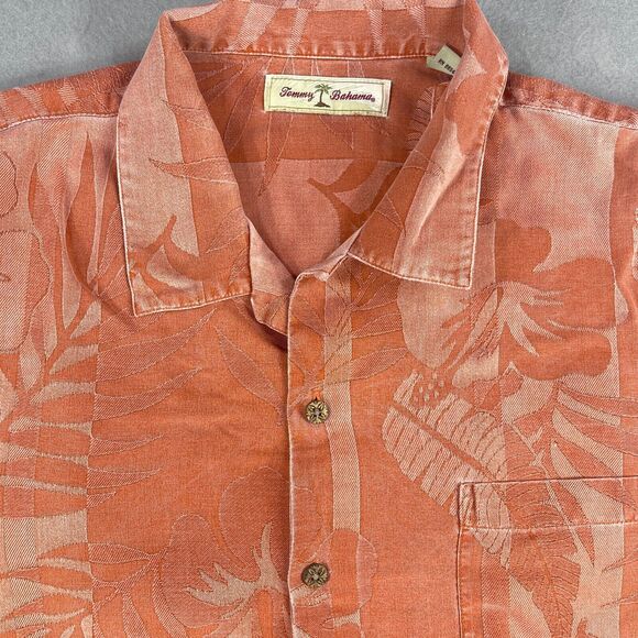 Tommy Bahama Shirt Mens Size Large Orange Button UP Hawaiian Silk Floral - Picture 2 of 10
